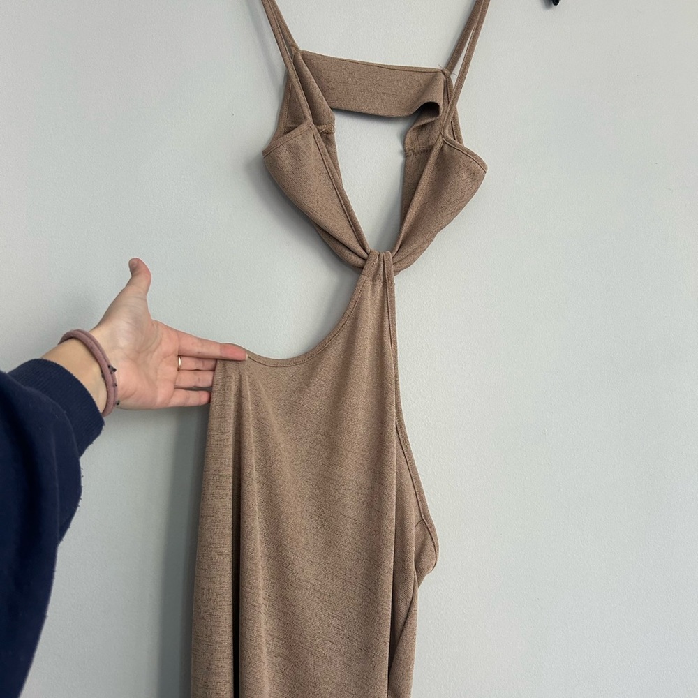Chic Tan Knotted Halter Dress